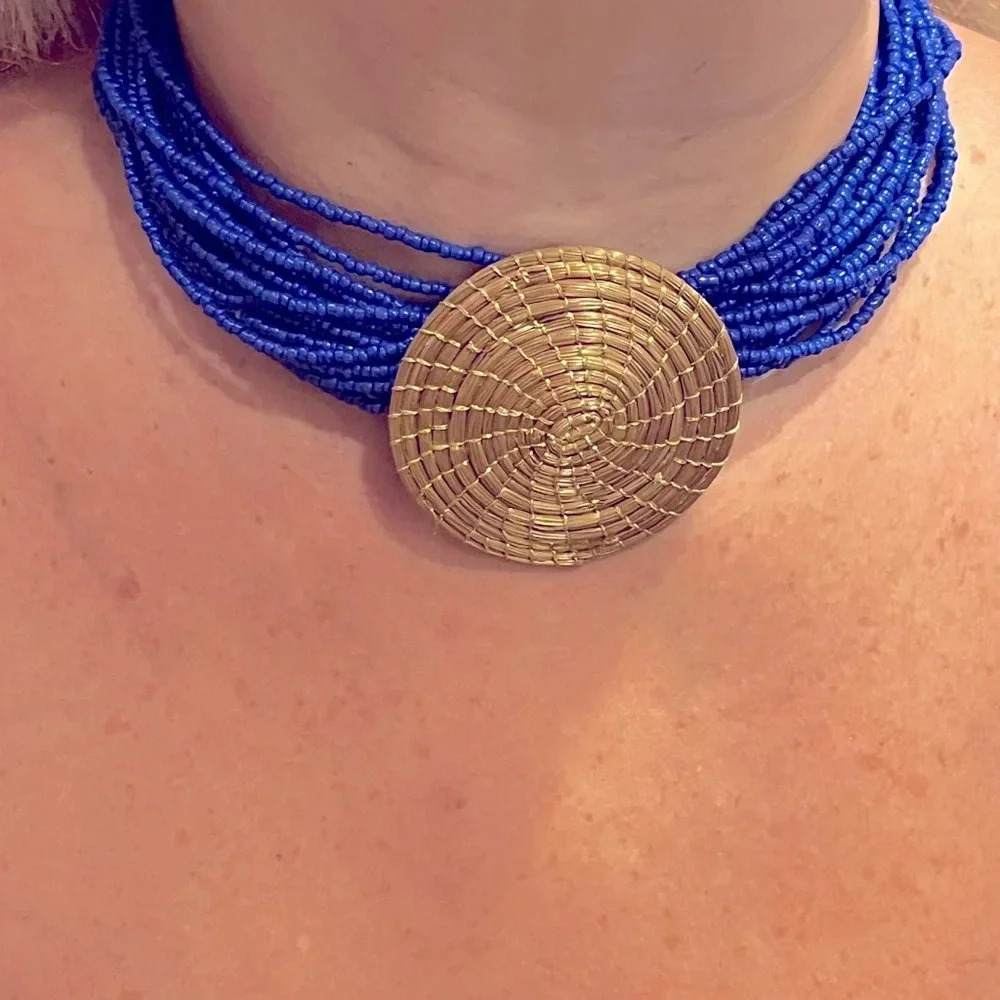 Rich blue beads handmade in Brazil choker or long necklace